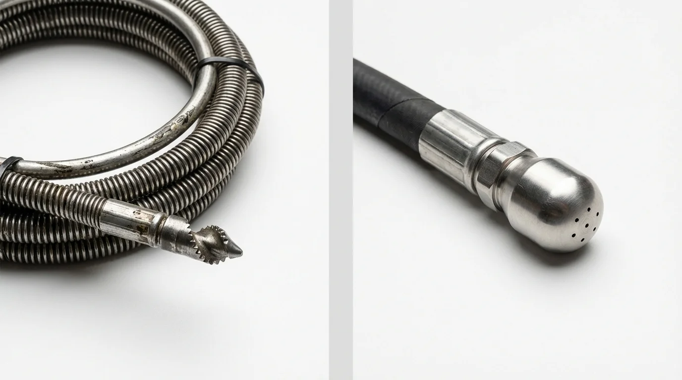 Drain snake cable and hydro jetting nozzle used for drain cleaning in Laguna, NM