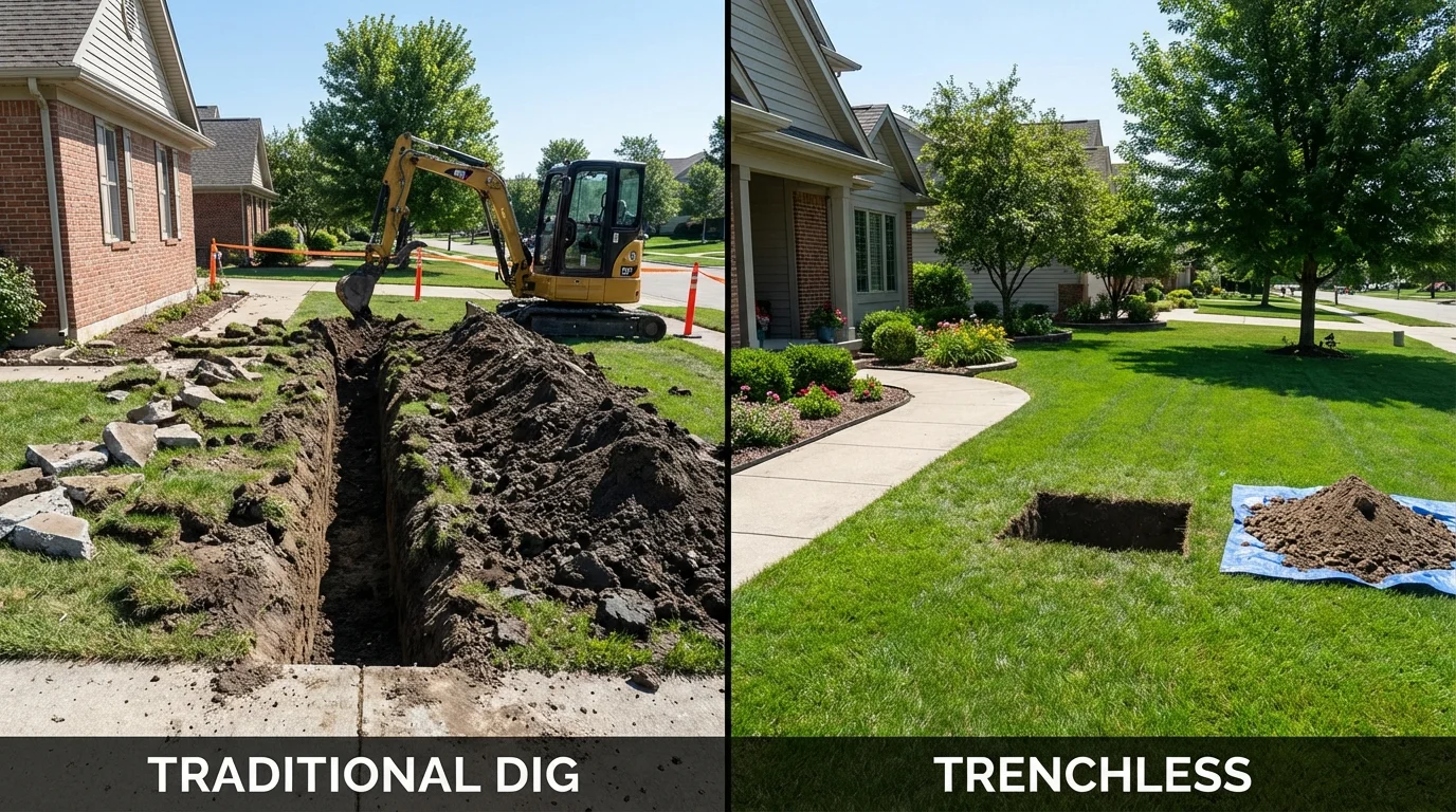 Trenchless sewer repair with minimal yard damage versus traditional excavation in Laguna, NM